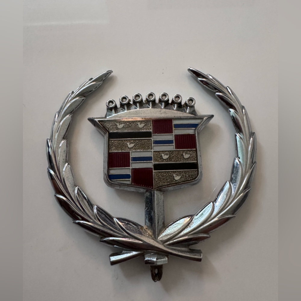 Old Cadillac Silver and Red Hood Ornament